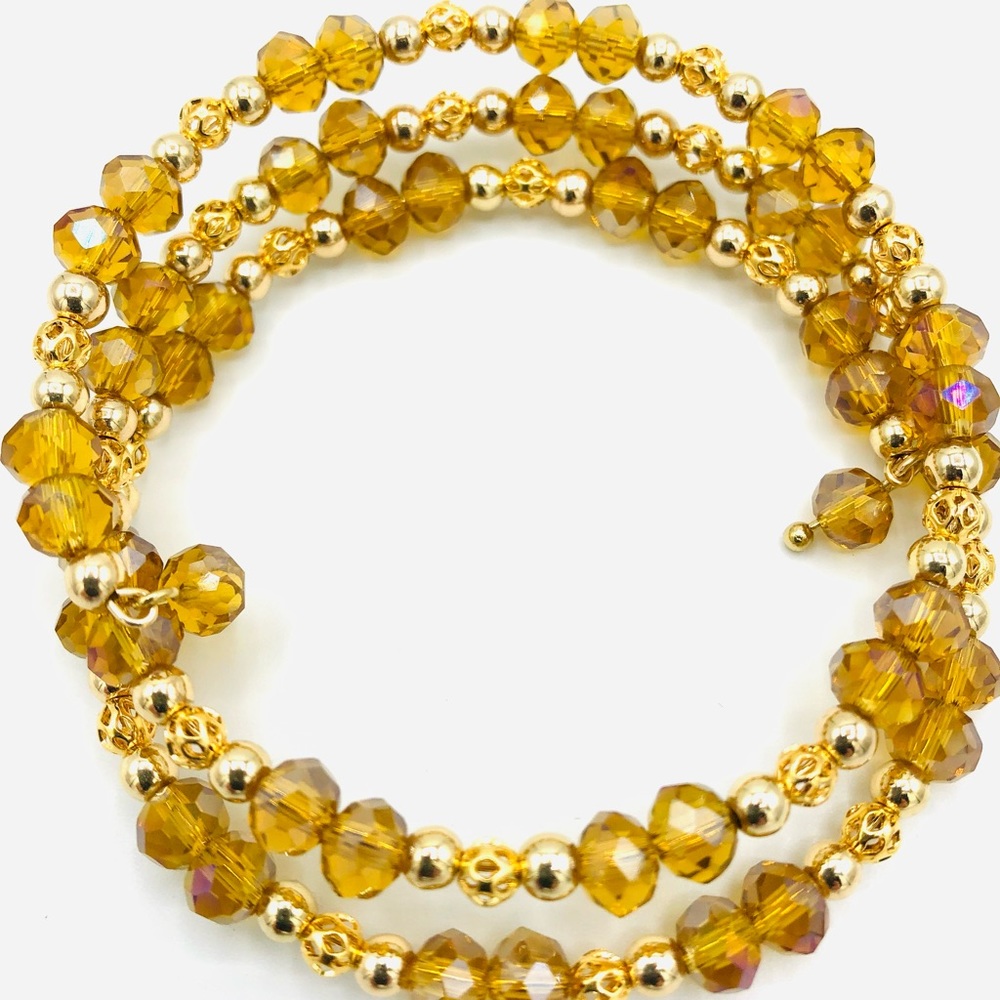 HAND CRAFTED Gold Crystal Coil Bracelet - Picture 3 of 4